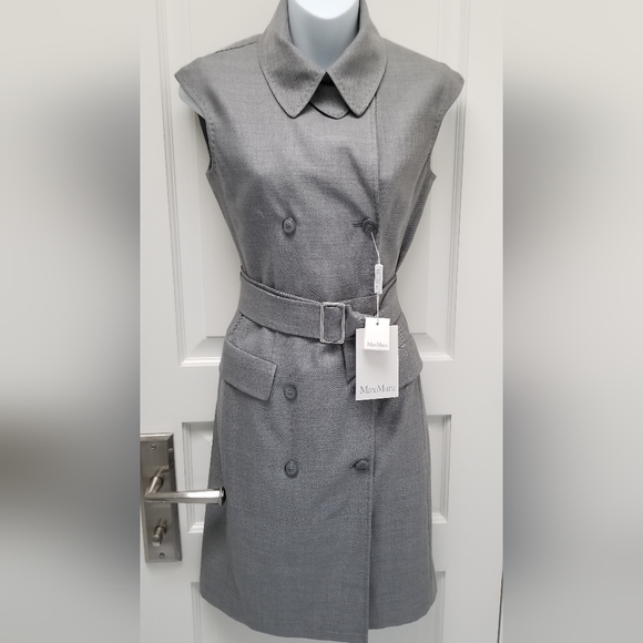 NWT Max Mara Sumatra Belted Double Breasted Wool/Silk Tailor Dress/Vest Sz US 2 - Picture 4 of 12